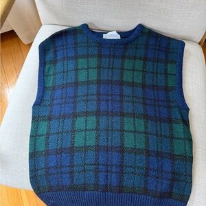 Pendleton 100% virgin wool Blue and Green Plaid Crewneck Sweater Vest